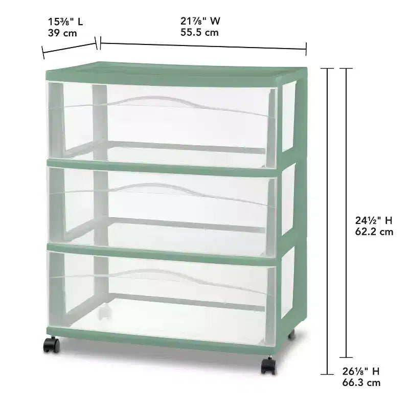 Carrello ampio a 3 cassetti verde versatile
