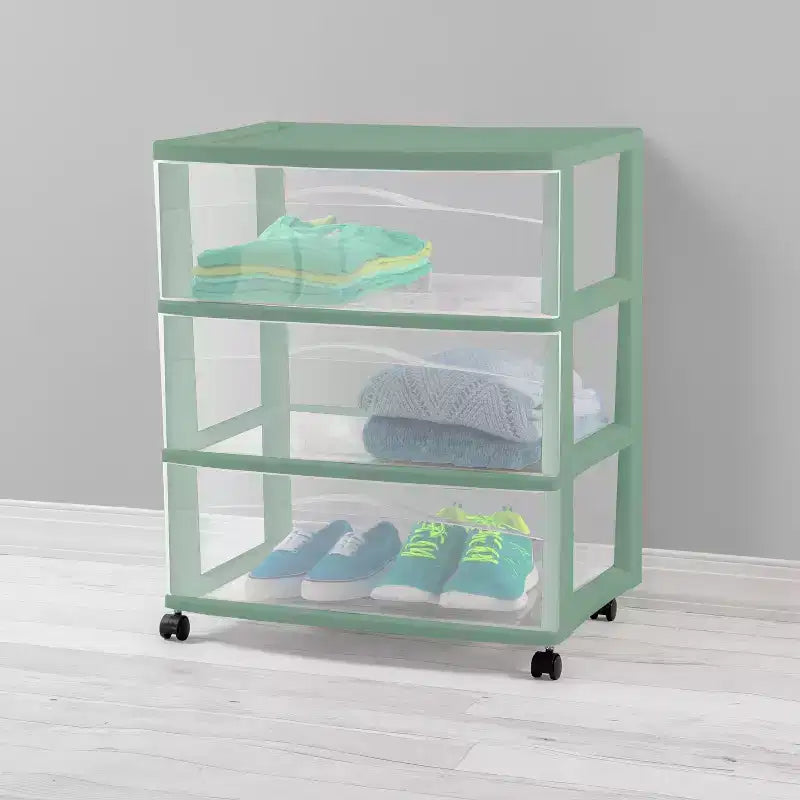 Carrello ampio a 3 cassetti verde versatile