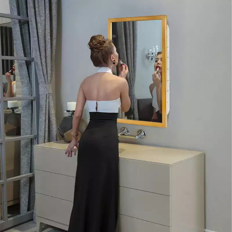 Mobiletto da bagno a incasso 16"x26" in oro spazzolato con specchio bisellato