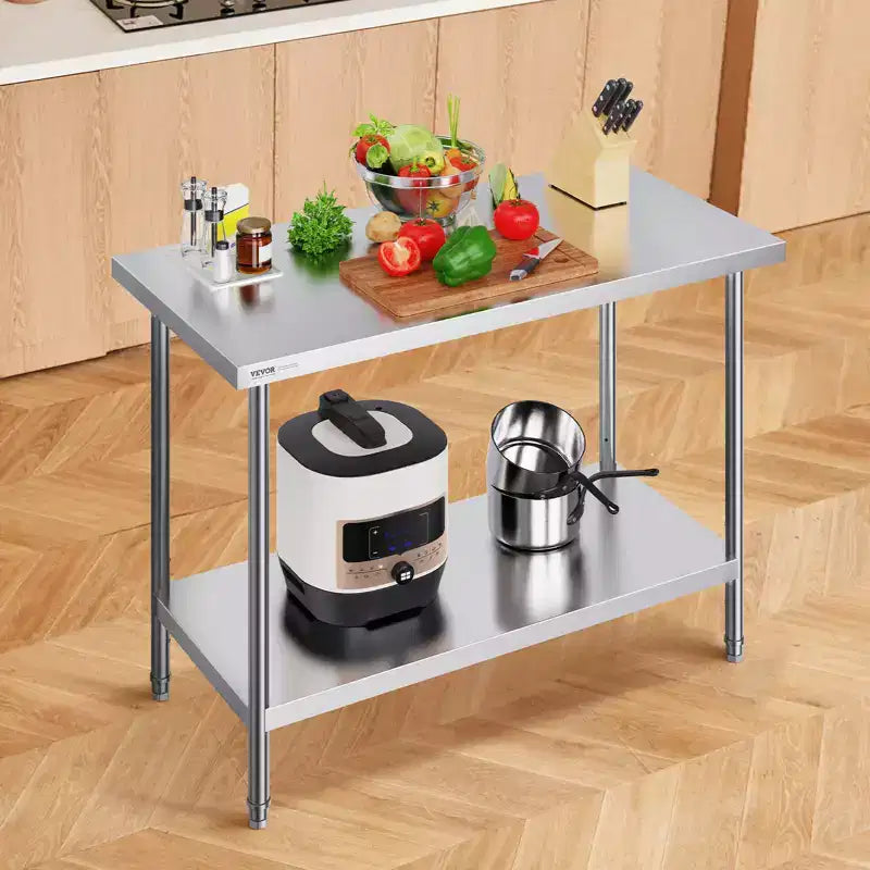 Tavolo da preparazione in acciaio inossidabile, 61 x 122 x 86 cm, capacità di carico 363 kg, banco da lavoro in metallo per carichi pesanti con 3 livelli di altezza regolabili