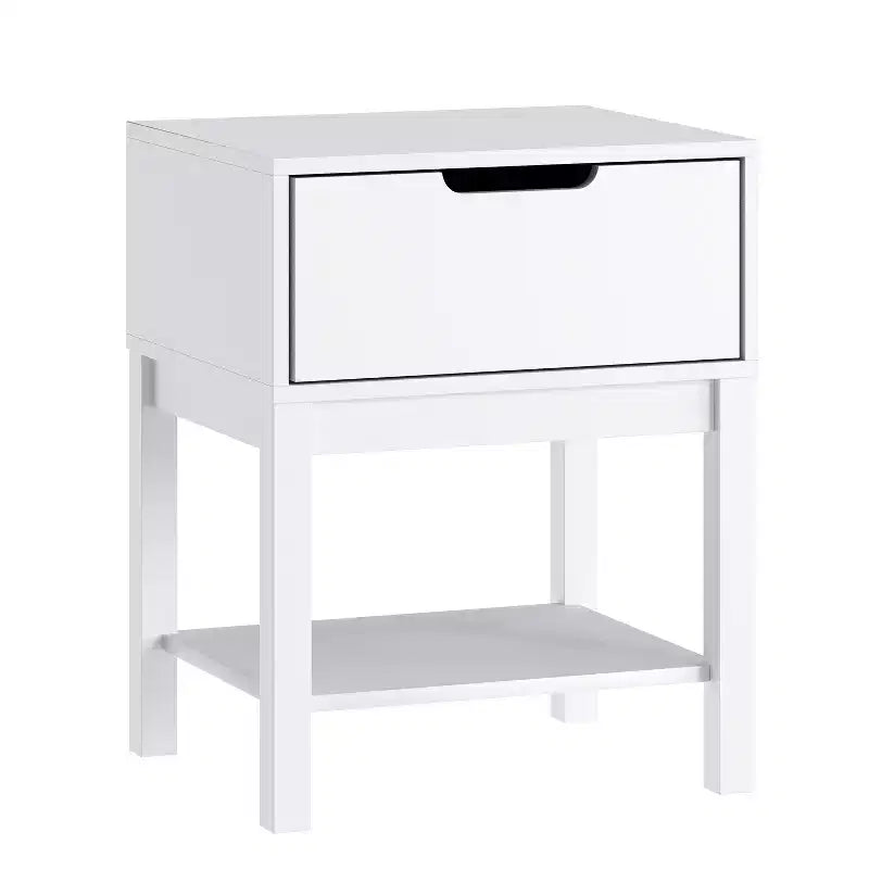 Comodino per Bambini con Cassetto Singolo e Struttura in Legno Massello, Tavolino per Cameretta con Ripiano Aperto