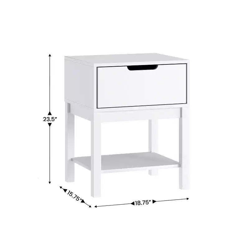 Comodino per Bambini con Cassetto Singolo e Struttura in Legno Massello, Tavolino per Cameretta con Ripiano Aperto