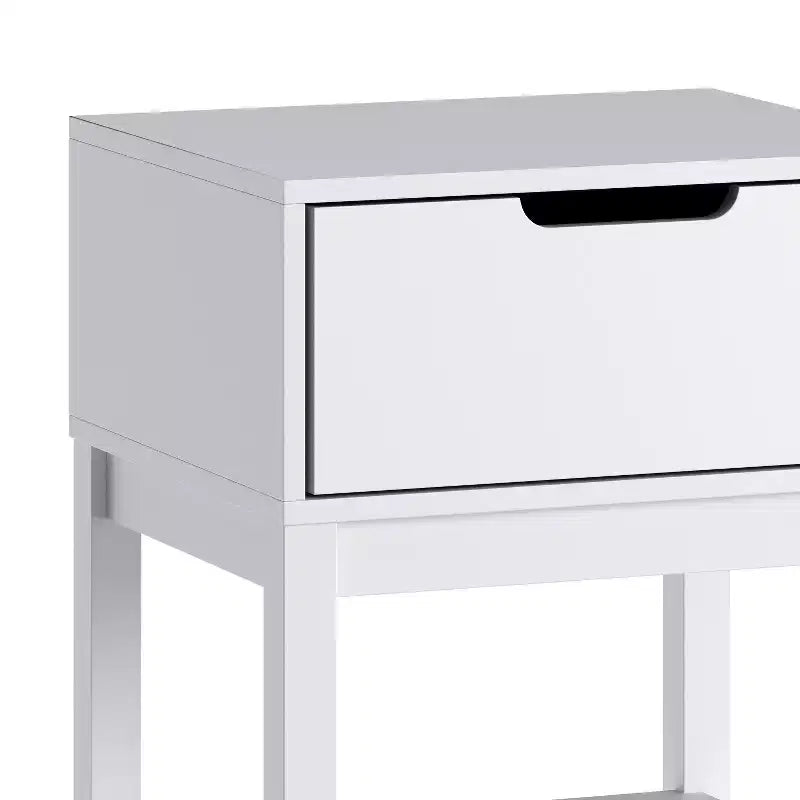 Comodino per Bambini con Cassetto Singolo e Struttura in Legno Massello, Tavolino per Cameretta con Ripiano Aperto