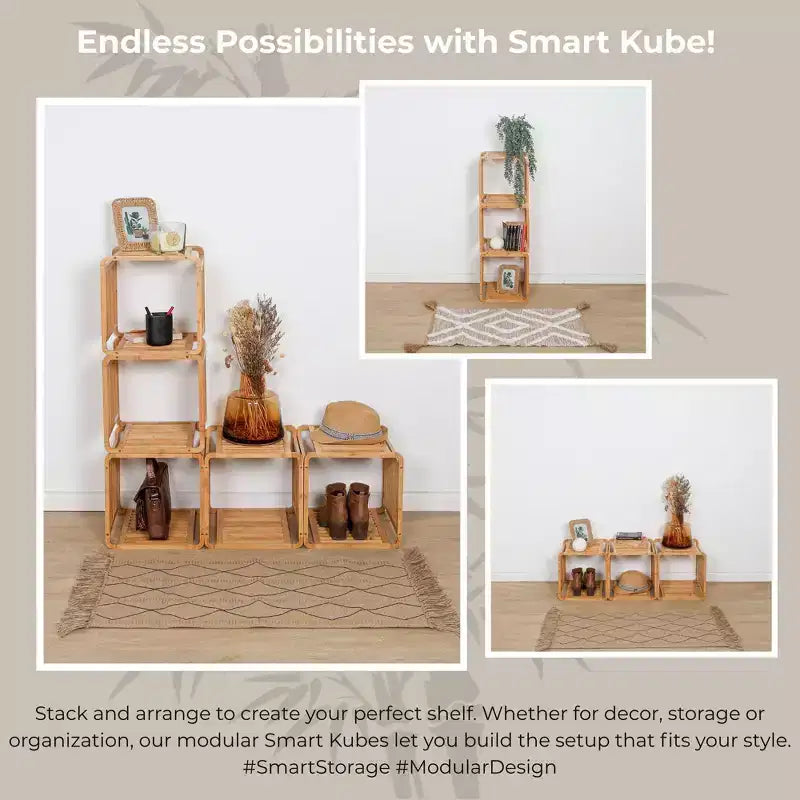 Smart Kube Bamboo Cube Storage, Organizzatore a 13 Ripiani Impilabili