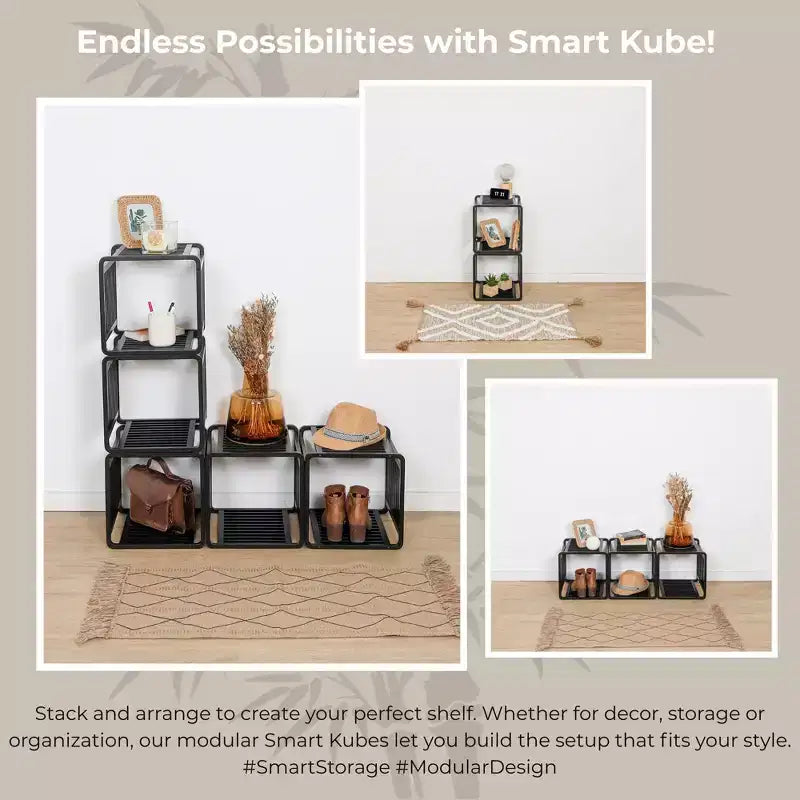 Smart Kube Bamboo Cube Storage, Organizzatore a 13 Ripiani Impilabili