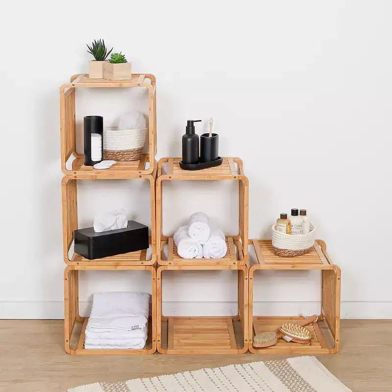 Smart Kube Bamboo Cube Storage, Organizzatore a 13 Ripiani Impilabili