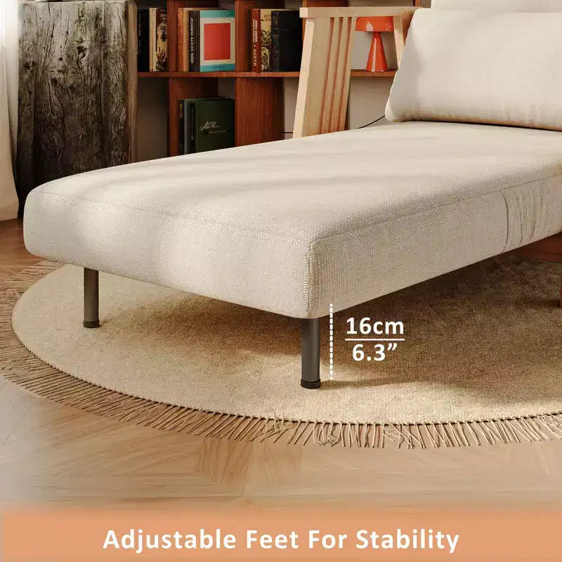Poltrona Accent Futon trasformabile con rivestimento in tessuto, Chaise longue con telaio in legno massiccio per camera da letto e soggiorno, Beige