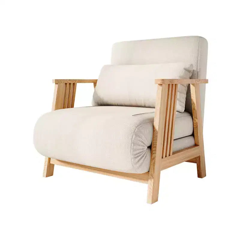 Poltrona Accent Futon trasformabile con rivestimento in tessuto, Chaise longue con telaio in legno massiccio per camera da letto e soggiorno, Beige