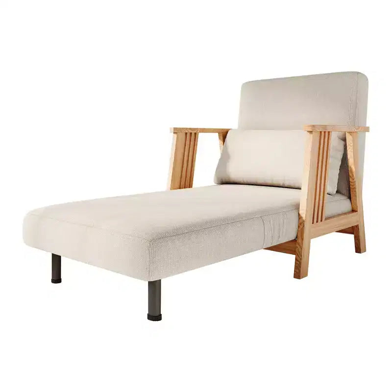 Poltrona Accent Futon trasformabile con rivestimento in tessuto, Chaise longue con telaio in legno massiccio per camera da letto e soggiorno, Beige