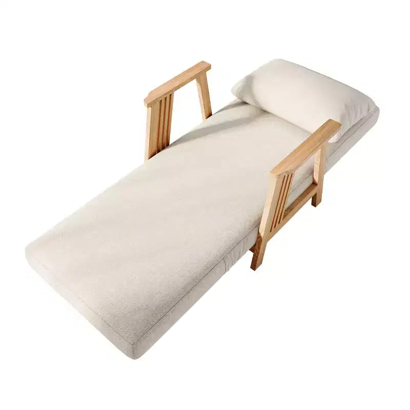 Poltrona Accent Futon trasformabile con rivestimento in tessuto, Chaise longue con telaio in legno massiccio per camera da letto e soggiorno, Beige