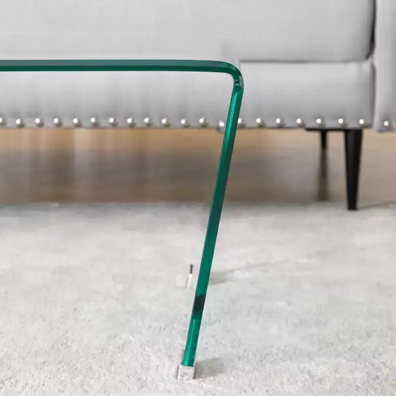 Tavolino da caffè in vetro temperato da 47,2'', tavolino da caffè grande in vetro unico a forma di V con 4 piedini in metallo