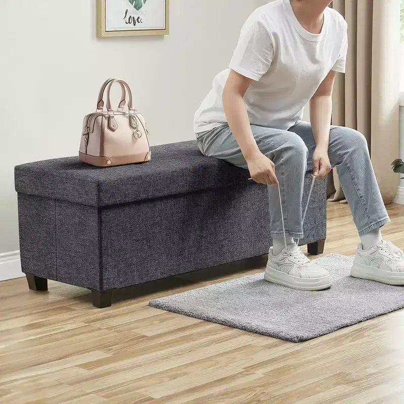 Panca contenitore pieghevole in lino trapuntato da 109 cm con gambe, ideale per camera da letto, ingresso e soggiorno