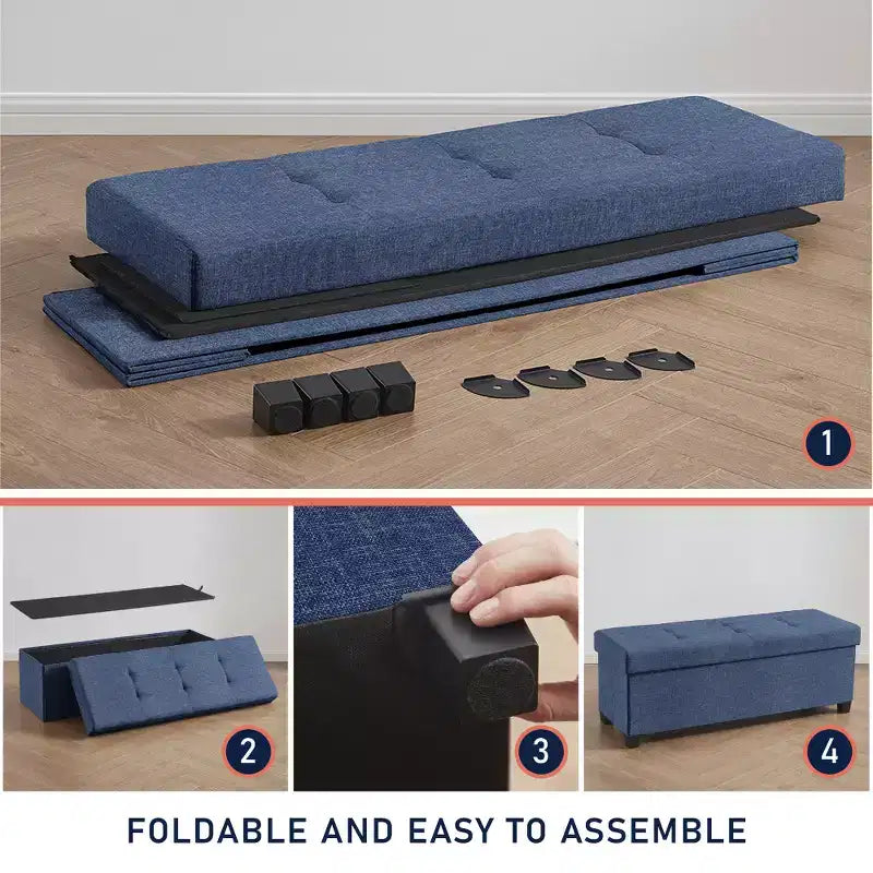 Panca contenitore pieghevole in lino trapuntato da 109 cm con gambe, ideale per camera da letto, ingresso e soggiorno