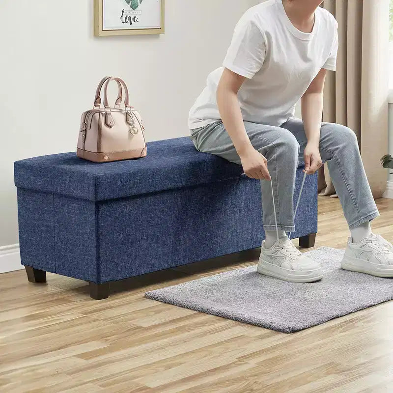 Panca contenitore pieghevole in lino trapuntato da 109 cm con gambe, ideale per camera da letto, ingresso e soggiorno