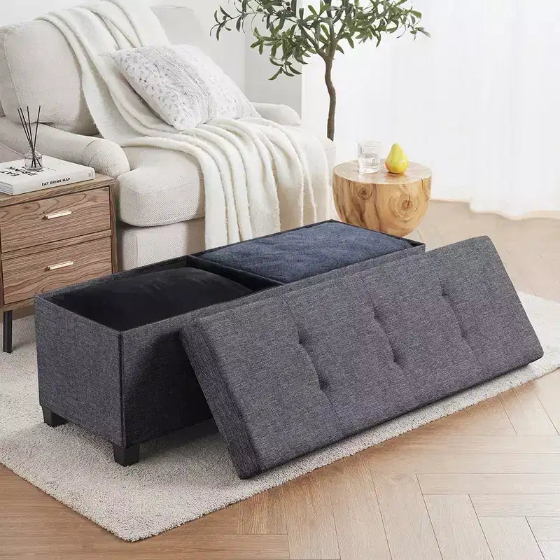 Panca contenitore pieghevole in lino trapuntato da 109 cm con gambe, ideale per camera da letto, ingresso e soggiorno