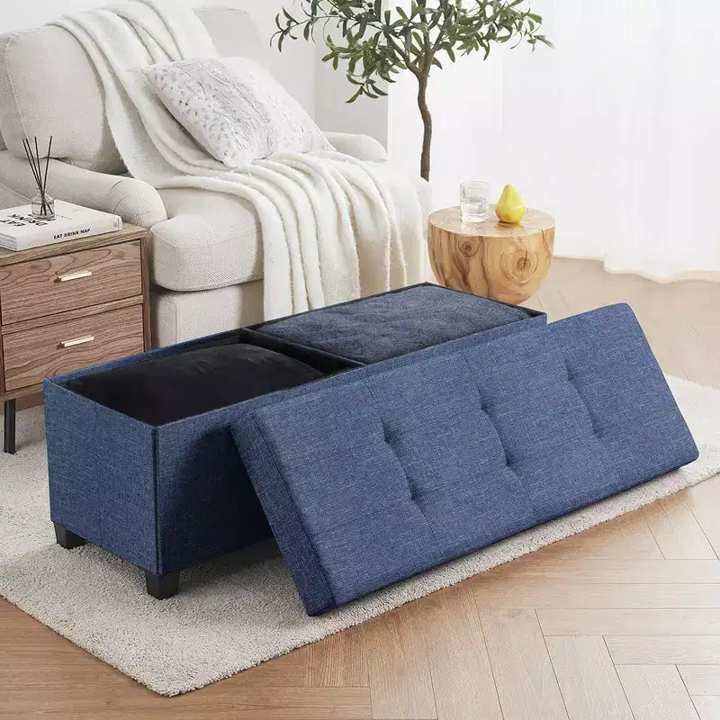 Panca contenitore pieghevole in lino trapuntato da 109 cm con gambe, ideale per camera da letto, ingresso e soggiorno