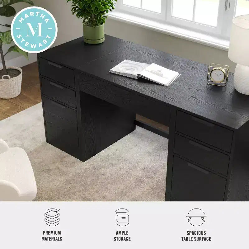 Home Office Modular Single-Drawer Desk with Dual 3 Drawer File Cabinets