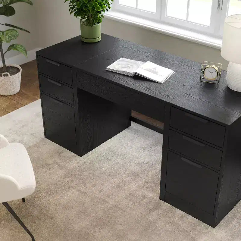 Home Office Modular Single-Drawer Desk with Dual 3 Drawer File Cabinets