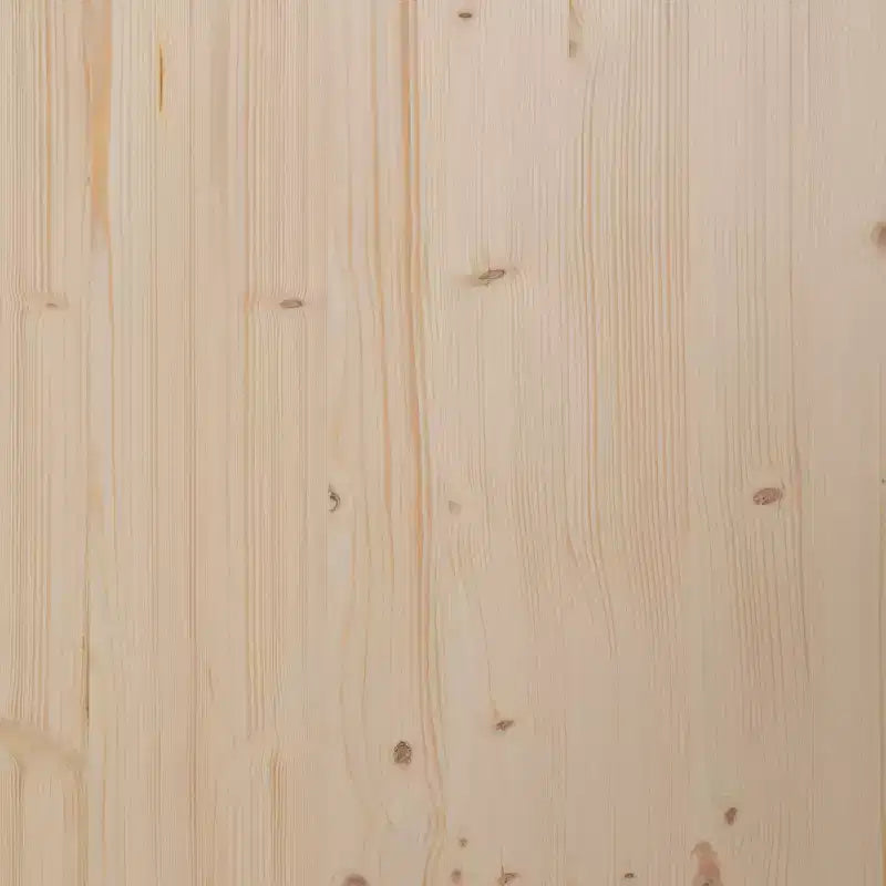 Libreria aperta in legno con parte superiore triangolare coperta, 4 ripiani e gambe squadrate
