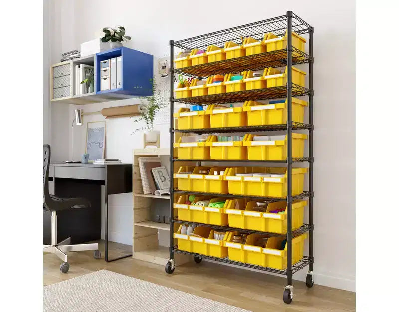 Unità di stoccaggio con scaffale a 8 ripiani e 24 contenitori, 36 x 14,25 x 63,5