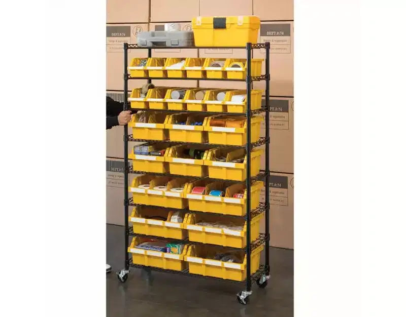 Unità di stoccaggio con scaffale a 8 ripiani e 24 contenitori, 36 x 14,25 x 63,5