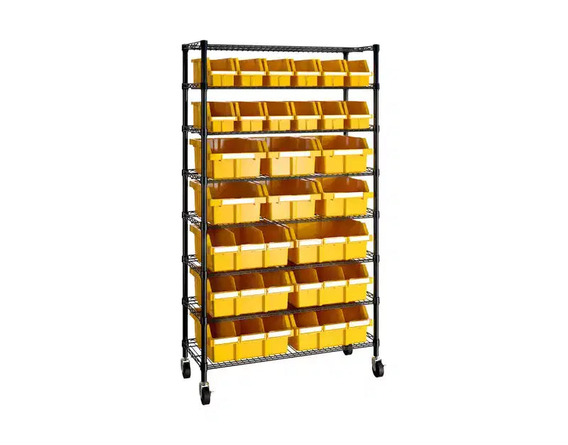 Unità di stoccaggio con scaffale a 8 ripiani e 24 contenitori, 36 x 14,25 x 63,5