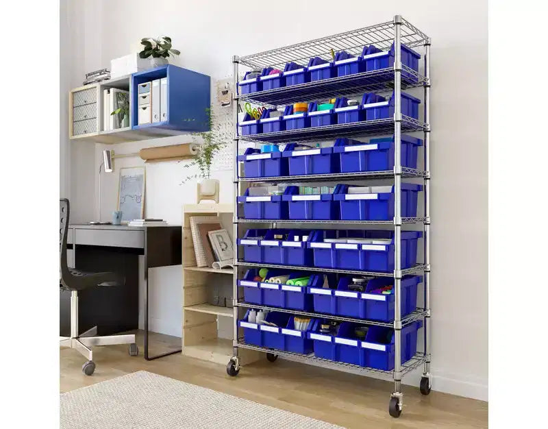 Unità di stoccaggio con scaffale a 8 ripiani e 24 contenitori, 36 x 14,25 x 63,5