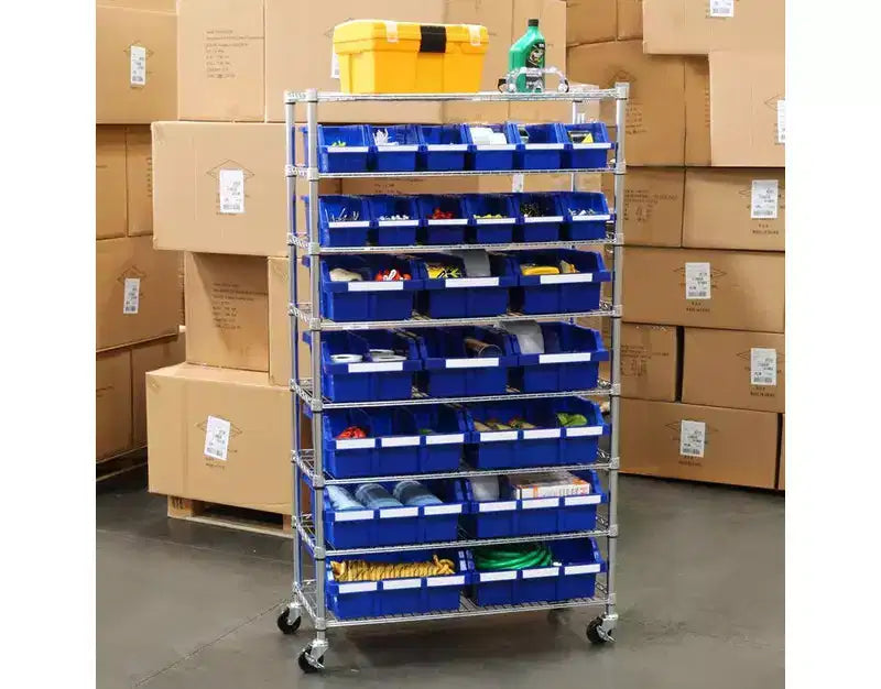 Unità di stoccaggio con scaffale a 8 ripiani e 24 contenitori, 36 x 14,25 x 63,5