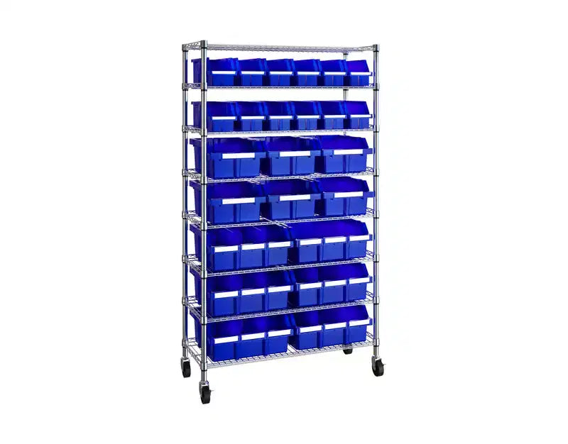 Unità di stoccaggio con scaffale a 8 ripiani e 24 contenitori, 36 x 14,25 x 63,5