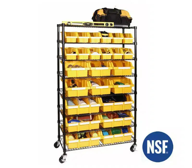 Unità di stoccaggio con scaffale a 8 ripiani e 24 contenitori, 36 x 14,25 x 63,5