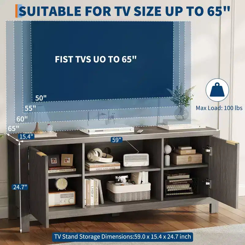 Mobile TV moderno per 70 pollici, mobile scanalato con contenitore, mobile TV moderno di metà secolo per TV da 50/55/60/65, console TV in rovere resistente