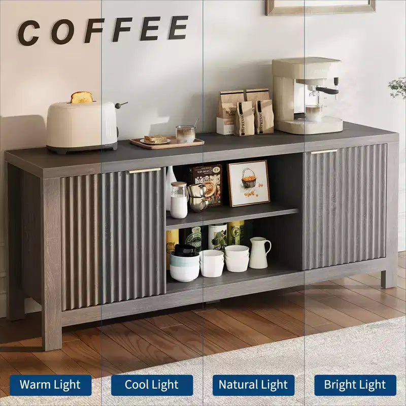 Mobile TV moderno per 70 pollici, mobile scanalato con contenitore, mobile TV moderno di metà secolo per TV da 50/55/60/65, console TV in rovere resistente