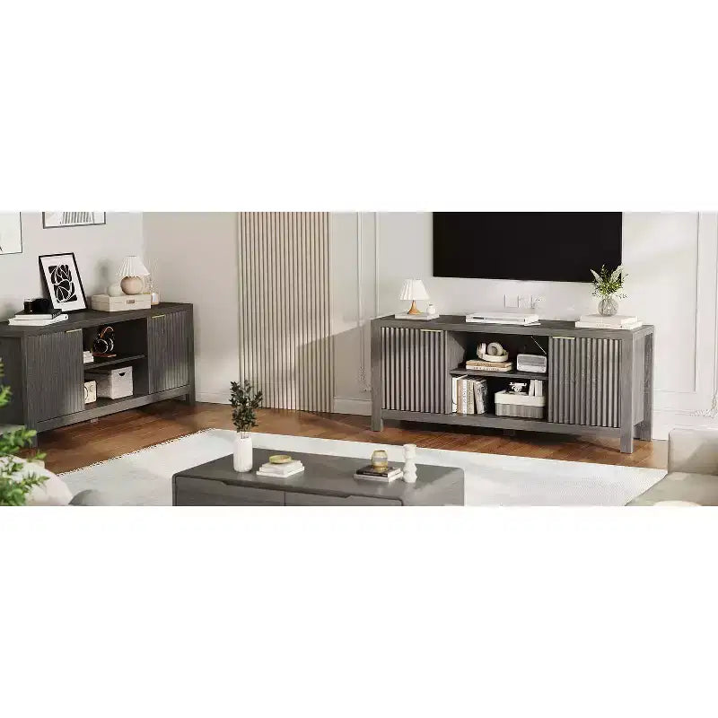 Mobile TV moderno per 70 pollici, mobile scanalato con contenitore, mobile TV moderno di metà secolo per TV da 50/55/60/65, console TV in rovere resistente