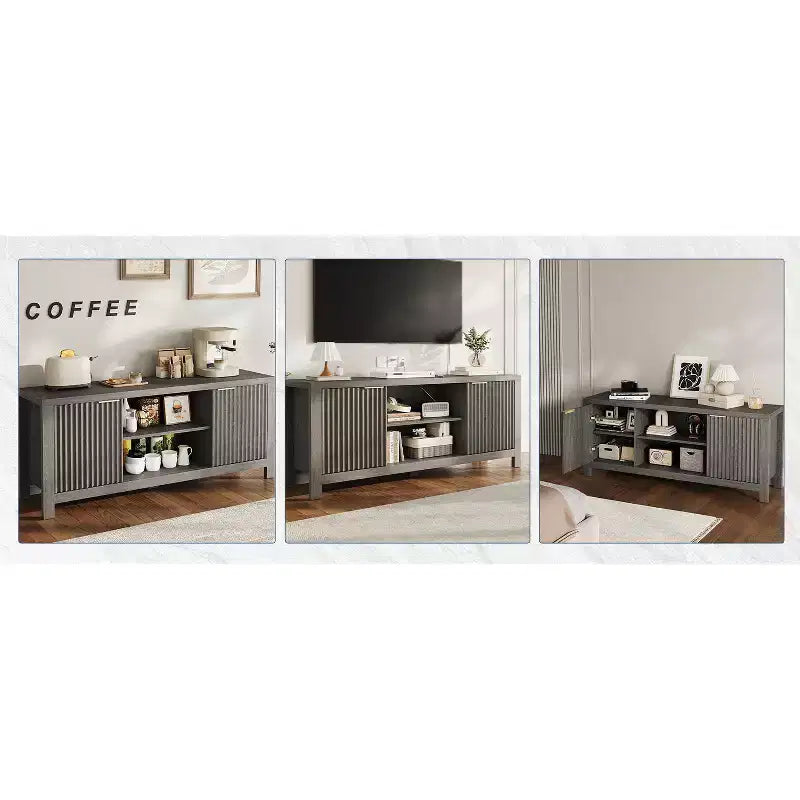 Mobile TV moderno per 70 pollici, mobile scanalato con contenitore, mobile TV moderno di metà secolo per TV da 50/55/60/65, console TV in rovere resistente