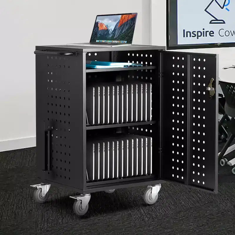 Carrello di ricarica, stazione di ricarica mobile per 32 dispositivi, fino a 15,6 pollici di dimensioni dello schermo, carrello di ricarica mobile per ufficio e aula