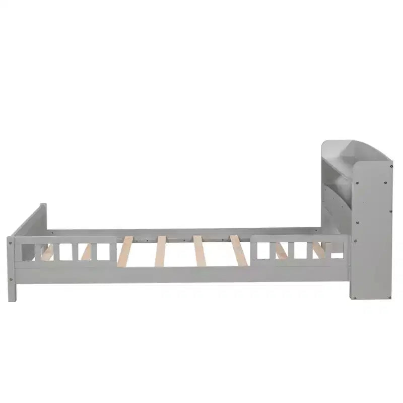 Letto in legno di pino gemello con testiera a libreria e LED con sensore di movimento - Sponde regolabili, letto per bambini sicuro ed elegante