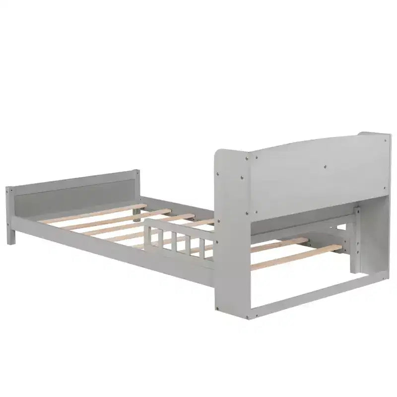 Letto in legno di pino gemello con testiera a libreria e LED con sensore di movimento - Sponde regolabili, letto per bambini sicuro ed elegante