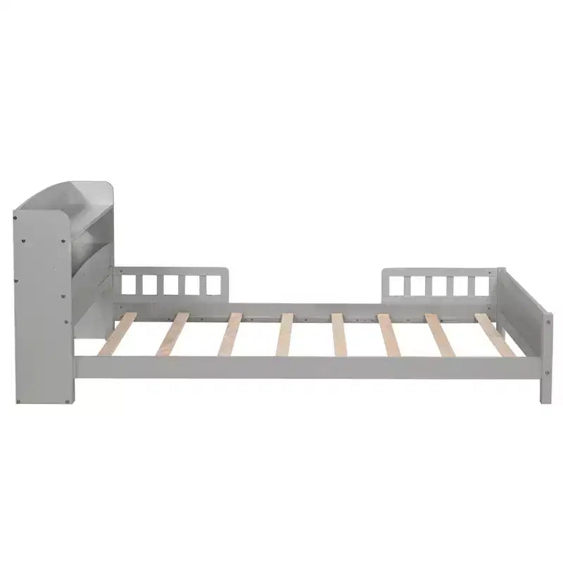 Letto in legno di pino gemello con testiera a libreria e LED con sensore di movimento - Sponde regolabili, letto per bambini sicuro ed elegante
