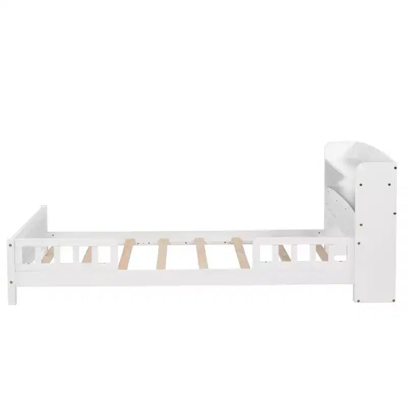 Letto in legno di pino gemello con testiera a libreria e LED con sensore di movimento - Sponde regolabili, letto per bambini sicuro ed elegante