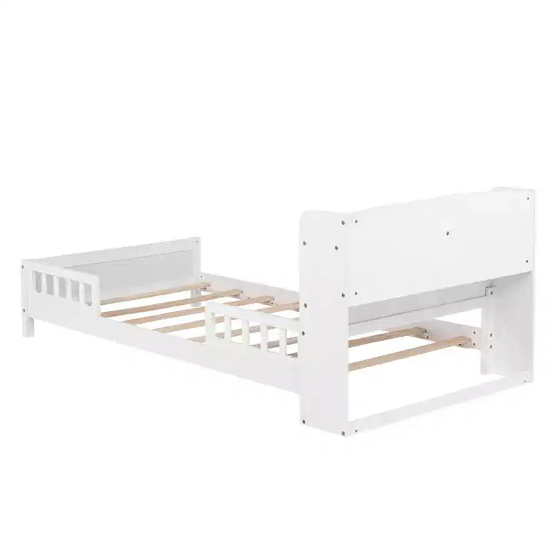 Letto in legno di pino gemello con testiera a libreria e LED con sensore di movimento - Sponde regolabili, letto per bambini sicuro ed elegante