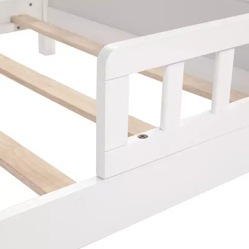 Letto in legno di pino gemello con testiera a libreria e LED con sensore di movimento - Sponde regolabili, letto per bambini sicuro ed elegante