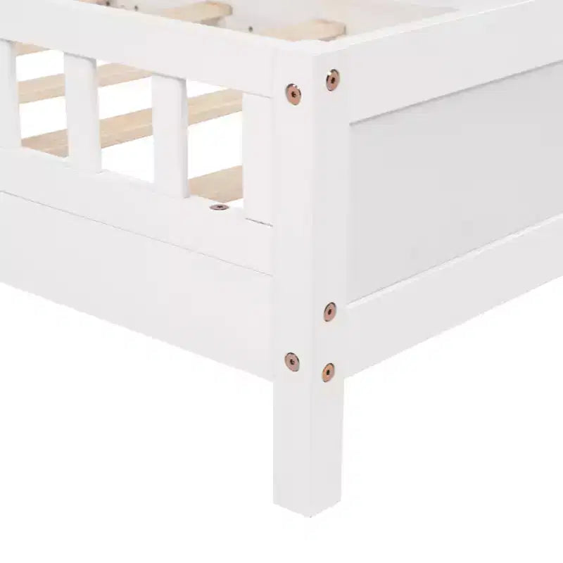 Letto in legno di pino gemello con testiera a libreria e LED con sensore di movimento - Sponde regolabili, letto per bambini sicuro ed elegante