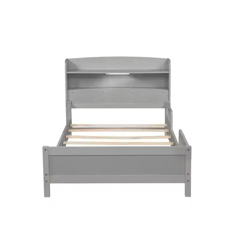 Letto in legno di pino gemello con testiera a libreria e LED con sensore di movimento - Sponde regolabili, letto per bambini sicuro ed elegante