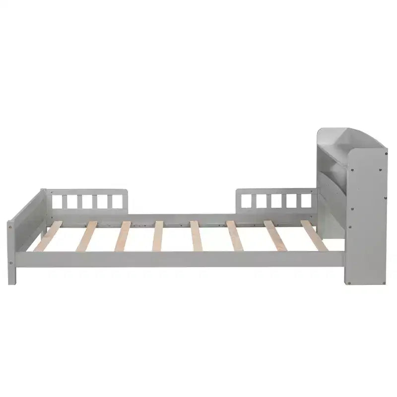 Letto in legno di pino gemello con testiera a libreria e LED con sensore di movimento - Sponde regolabili, letto per bambini sicuro ed elegante