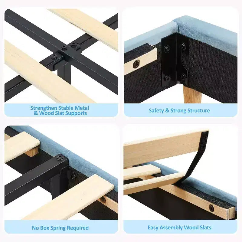 Struttura letto con testiera contenitore, letto a piattaforma imbottito in velluto per bambini, robuste doghe in legno, silenzioso, facile da montare, non è necessaria la rete a molle.