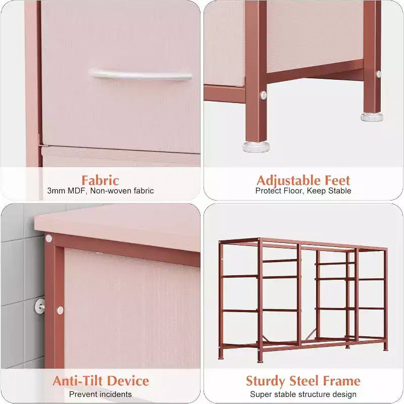 Comò a 10 cassetti e mobile TV con presa di corrente, contenitore per camera da letto con struttura in metallo per TV da 55'', ingresso, armadio