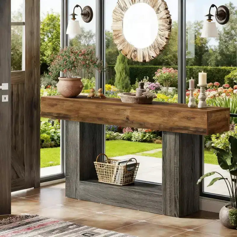 GDFStudio Janine Farmhouse Wood Console Table with Lower Shelf