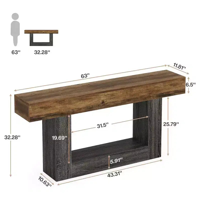 Consolle in Legno Stile Rustico con Ripiano Inferiore