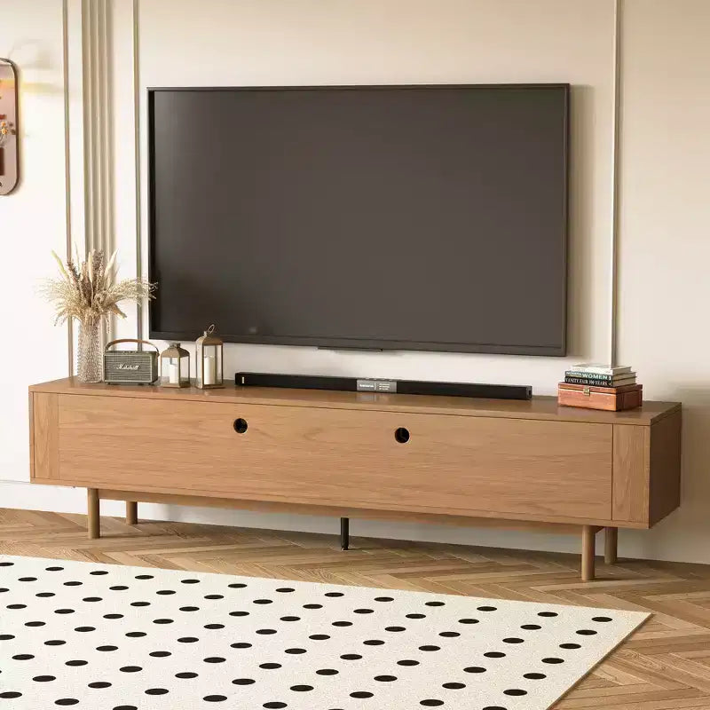 Mobile TV da Salotto Moderno da 86,61 Pollici con Scanalature, Ripiani Contenitivi a Scomparti, Ripiani Rimovibili e Gambe in Legno Massello