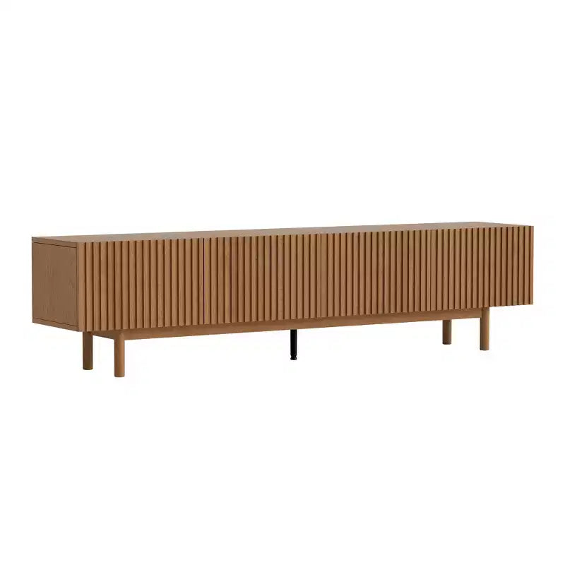 Mobile TV da Salotto Moderno da 86,61 Pollici con Scanalature, Ripiani Contenitivi a Scomparti, Ripiani Rimovibili e Gambe in Legno Massello